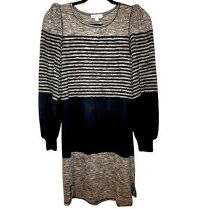 Max Studio A-Line Tan Black Stripe Knee Length Sheath Sweater Dress Size XS